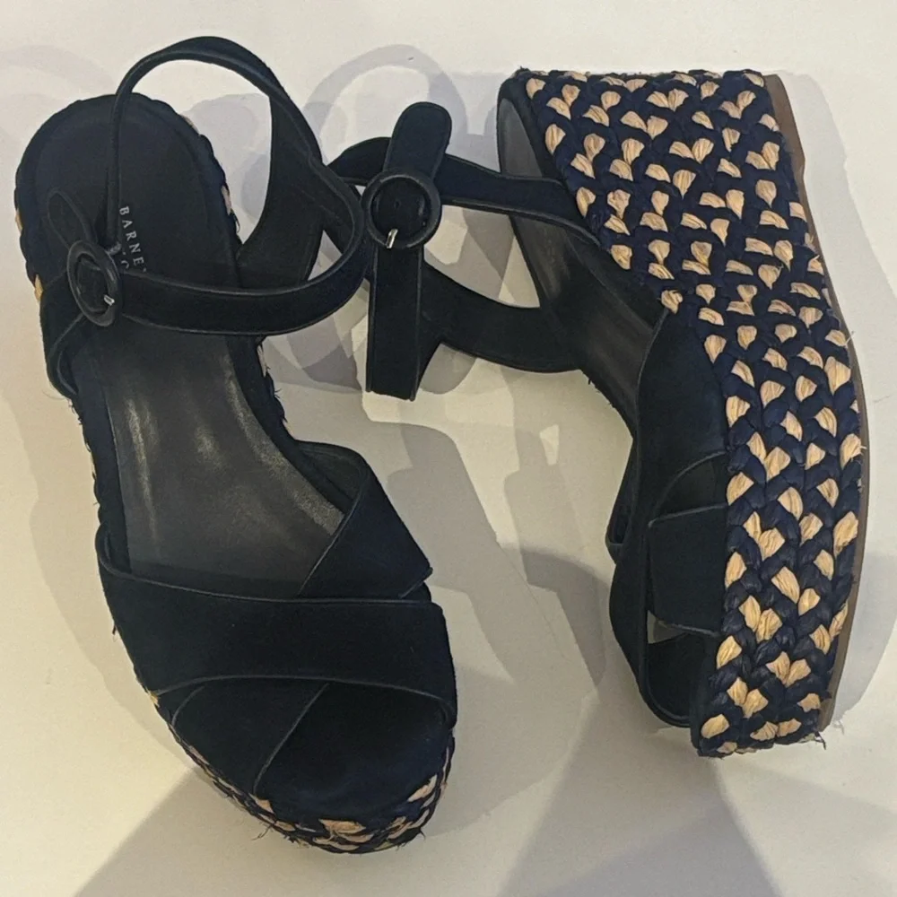 Barneys New York Navy and Beige Espadrille Sandals